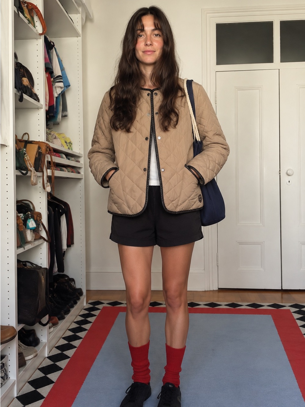 Zara Woman Quilted Jacket Tan + Leather Trim | Size M